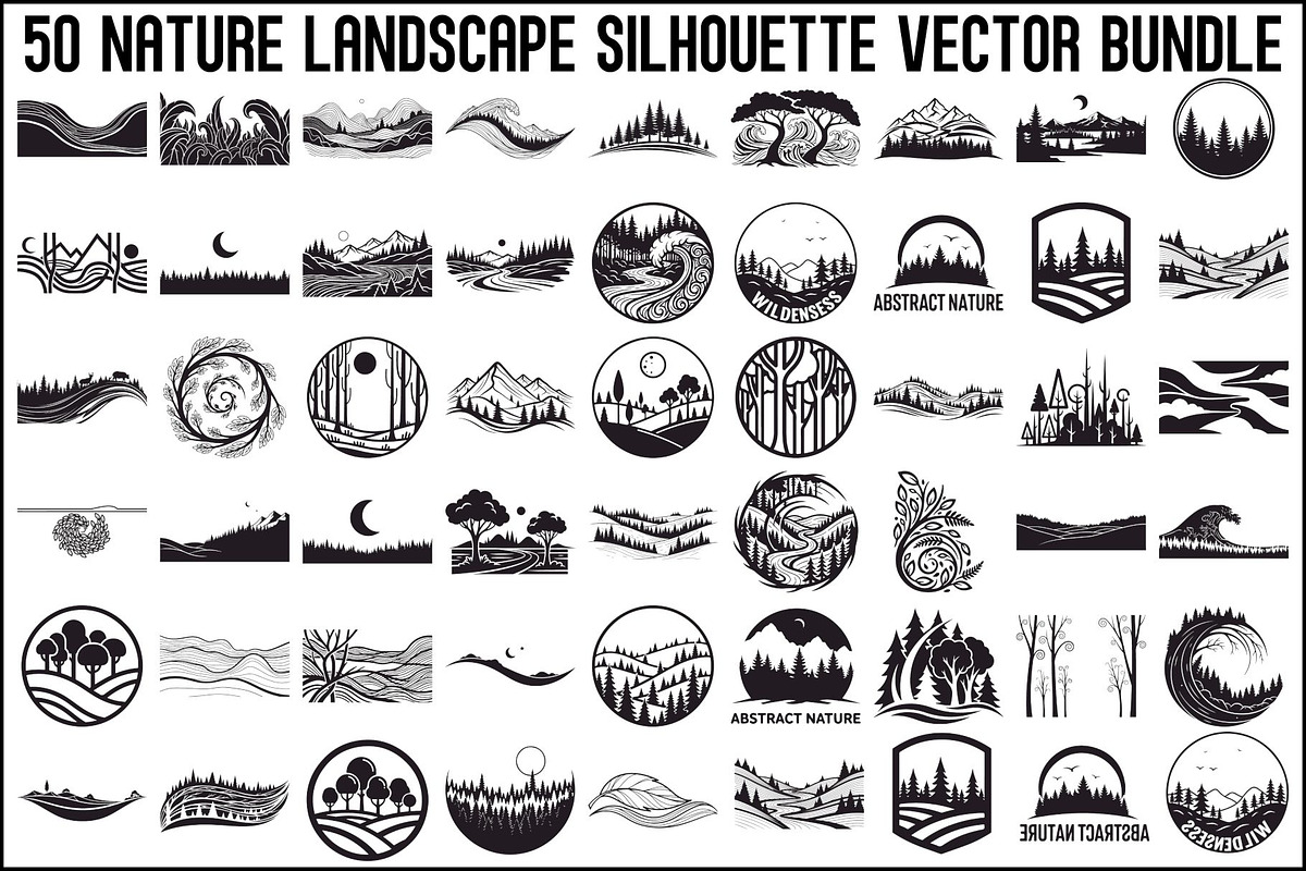 Nature Landscape Silhouette Bundle, an Illustration by Gfx_Store (Photo 1 of 6)