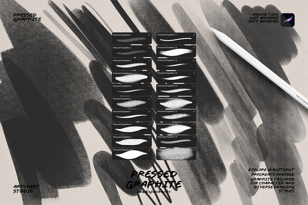 Procreate Pressed Graphite Brushes, a Brush Add-On by Spasibenko Art (Photo 4 of 5)