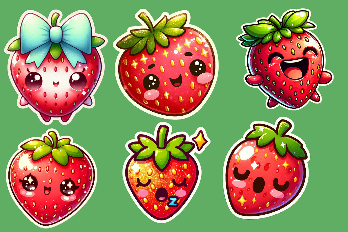 Kawaii  Strawberry Sticker Clipart, an Illustration by Designworld (Photo 3 of 5)