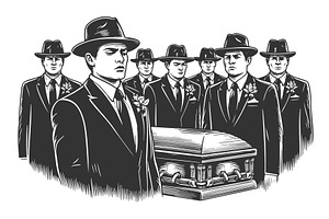 Mafia Funeral Scene with Gangsters, a Person Illustration by AlexArt