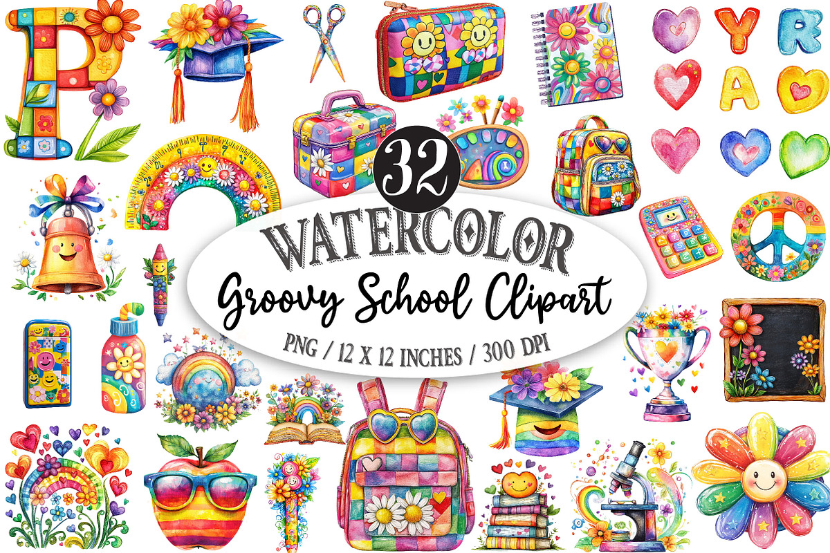 School Clipart Back to School Png, a Seasonal Illustration by Designking (Photo 1 of 5)