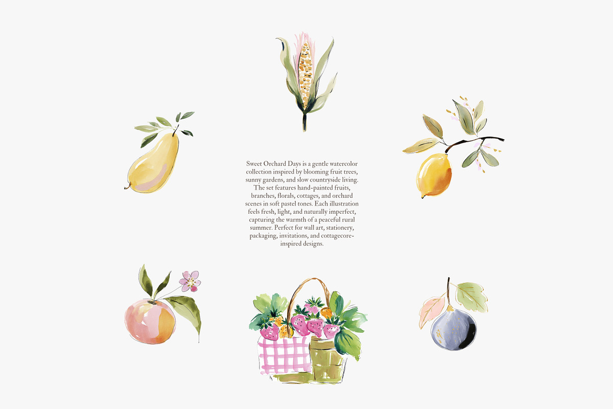 orchard watercolor clipart set, a Decorative Illustration by Patishop Art (Photo 3 of 9)