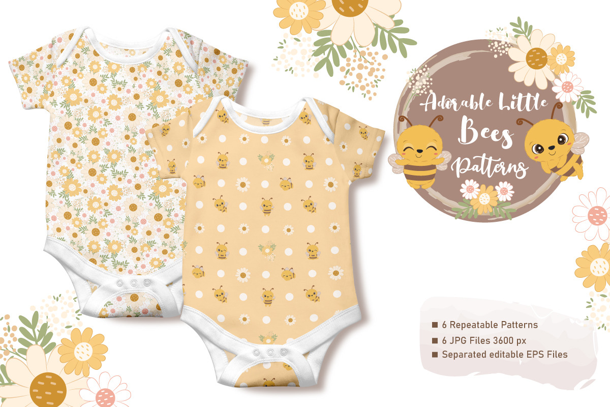 Adorable Little Bees Patterns, a Pattern Graphic by DrawStudio1988 (Photo 5 of 11)