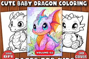 Cute Baby Dragon Coloring Pages -V2, an Animal Illustration by BrandlyTemplate