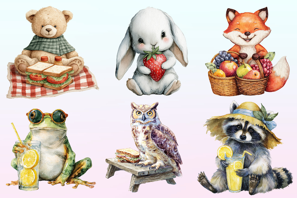 Cute Picnic Party Watercolor Animals, a Graphic by CitraGraphics (Photo 2 of 4)