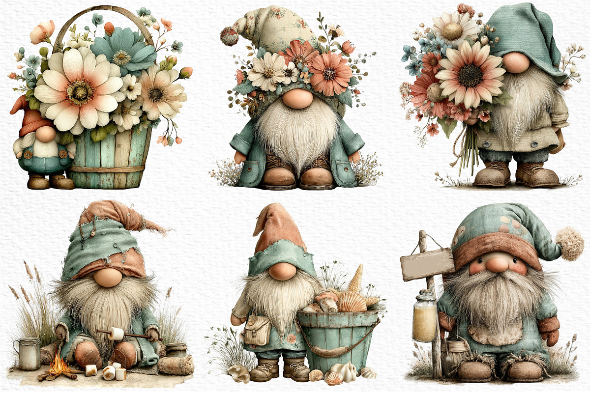 Whimsical Summer Gnome Clipart Png, an Illustration by Craft Nest (Photo 4 of 12)