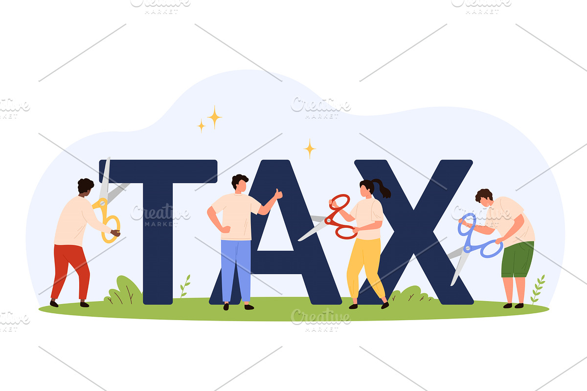 Cutting Down Large Tax Letters, a Finance Illustration by Flashvector