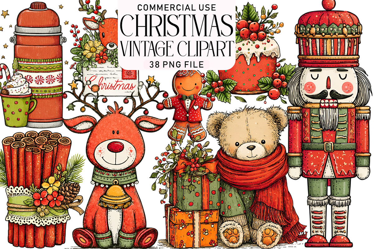 Vintage Christmas Clipart Bundle, an Illustration by Daily.Designs (Photo 1 of 5)