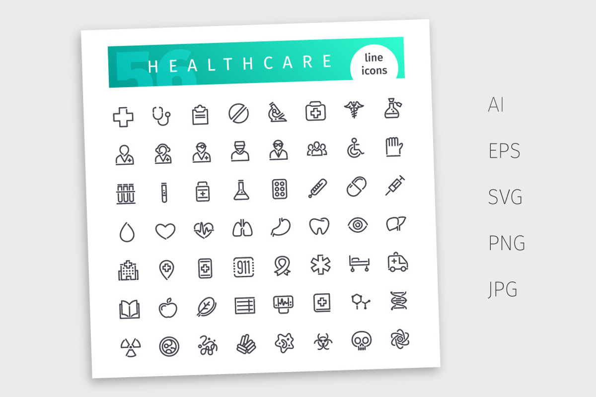 Healthcare Line Icons Set, an Outline Icon by Voysla's Shop (Photo 4 of 4)