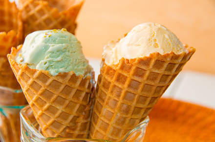 Waffle cones with gelato ice cream stock photo containing bowl and calorie, a Food & Drink Photo by Irina Moskalev