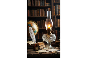 Vintage oil lamp with glowing flame, an Arts & Entertainment Photo by tilialucida