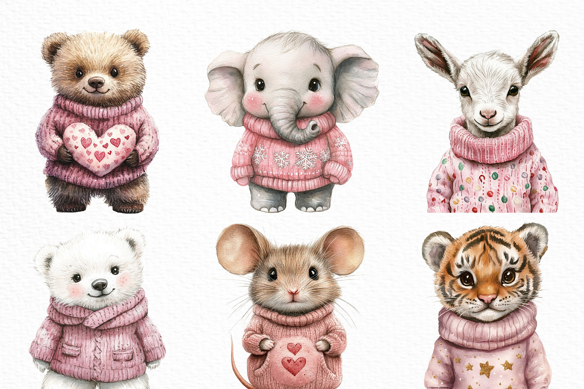 Pink Jumper Animals Christmas Clipar, an Illustration by Craft Nest (Photo 4 of 6)