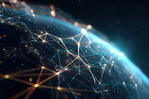 Digital network connections over glowing earth edge, a Technology Photo by AlyaAnd