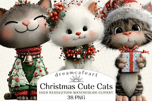 Christmas Cute Cats Clipart, an Illustration by DreamCafeArt