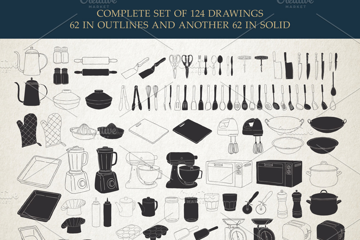 Hand Drawn Cooking & Kitchen Utensil, an Illustration by Seaquint