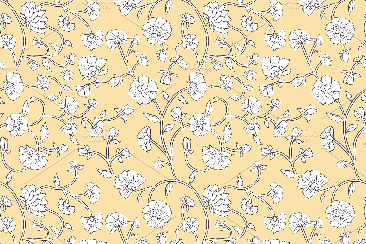 Block Print Floral Pattern - Yellow, a Pattern Graphic by Mieken Petra Designs (Photo 4 of 4)