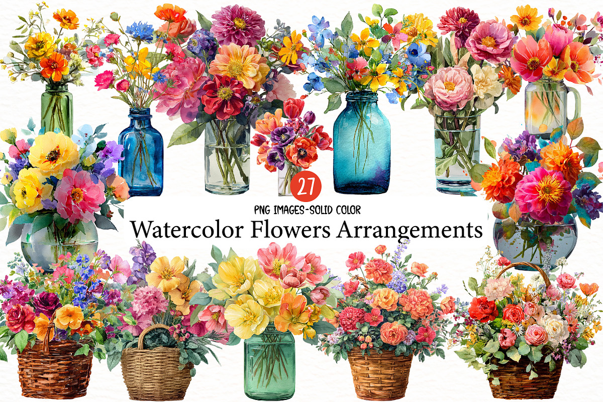 Watercolor Flowers Arrangements, an Illustration by Designworld (Photo 1 of 5)