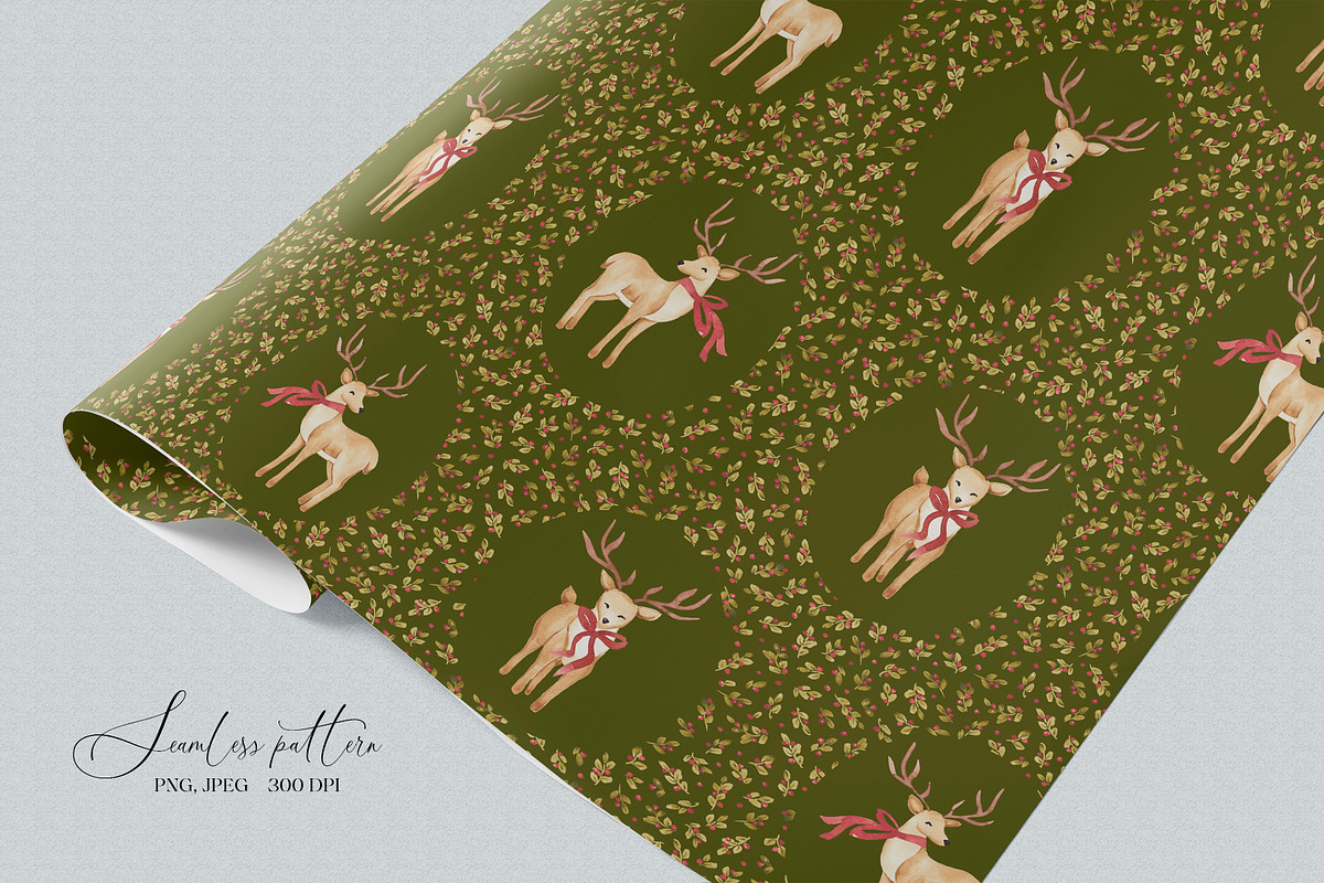 Retro Christmas deers pattern, a Pattern Graphic by SirenaArt (Photo 8 of 12)