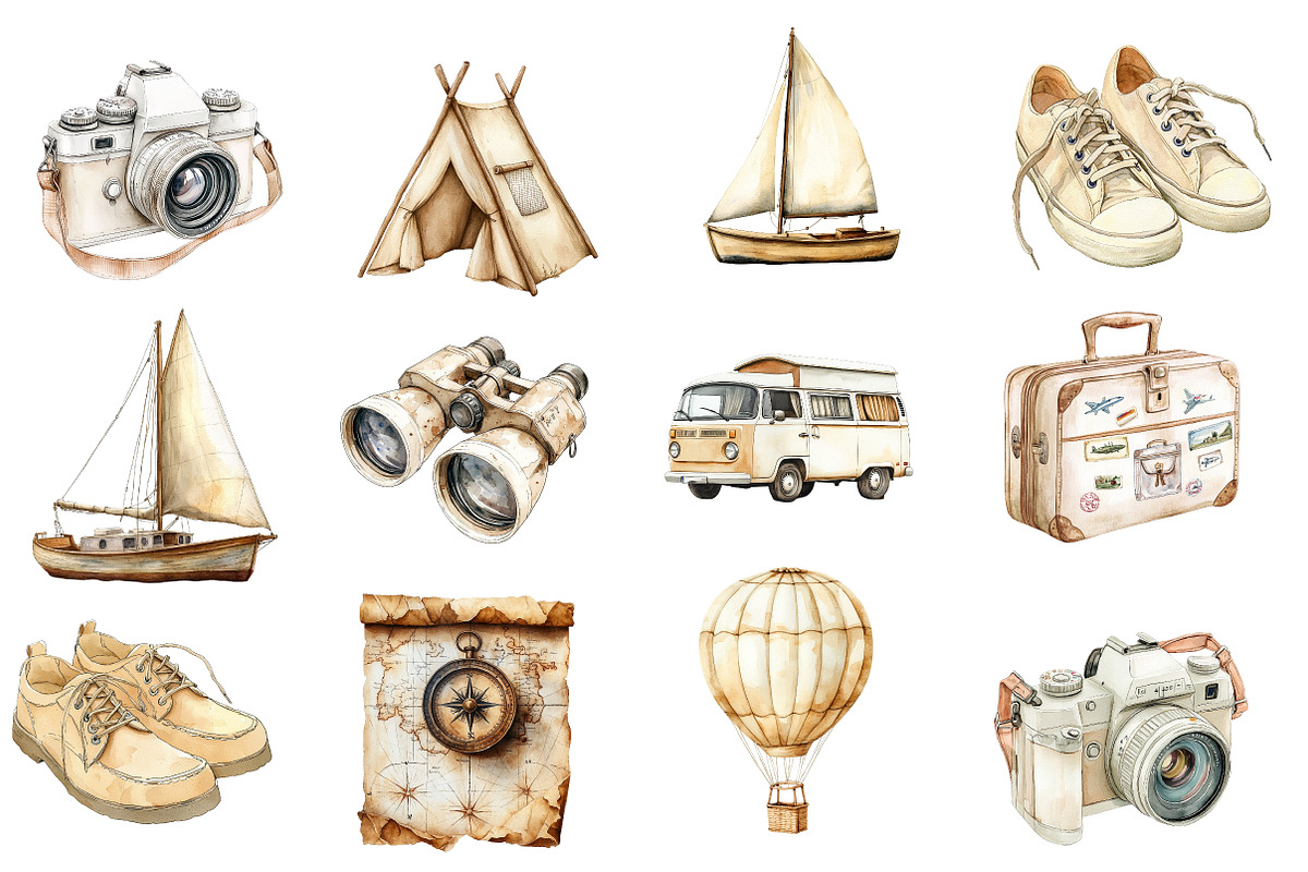 Watercolor Travel Clipart, an Illustration by Designworld (Photo 3 of 6)