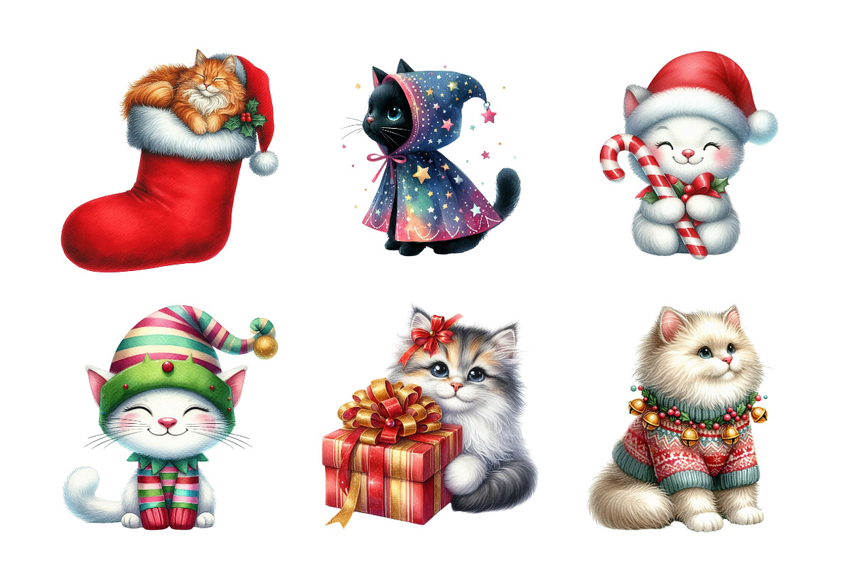 Christmas Cat Clipart, an Illustration by Design Market (Photo 2 of 5)