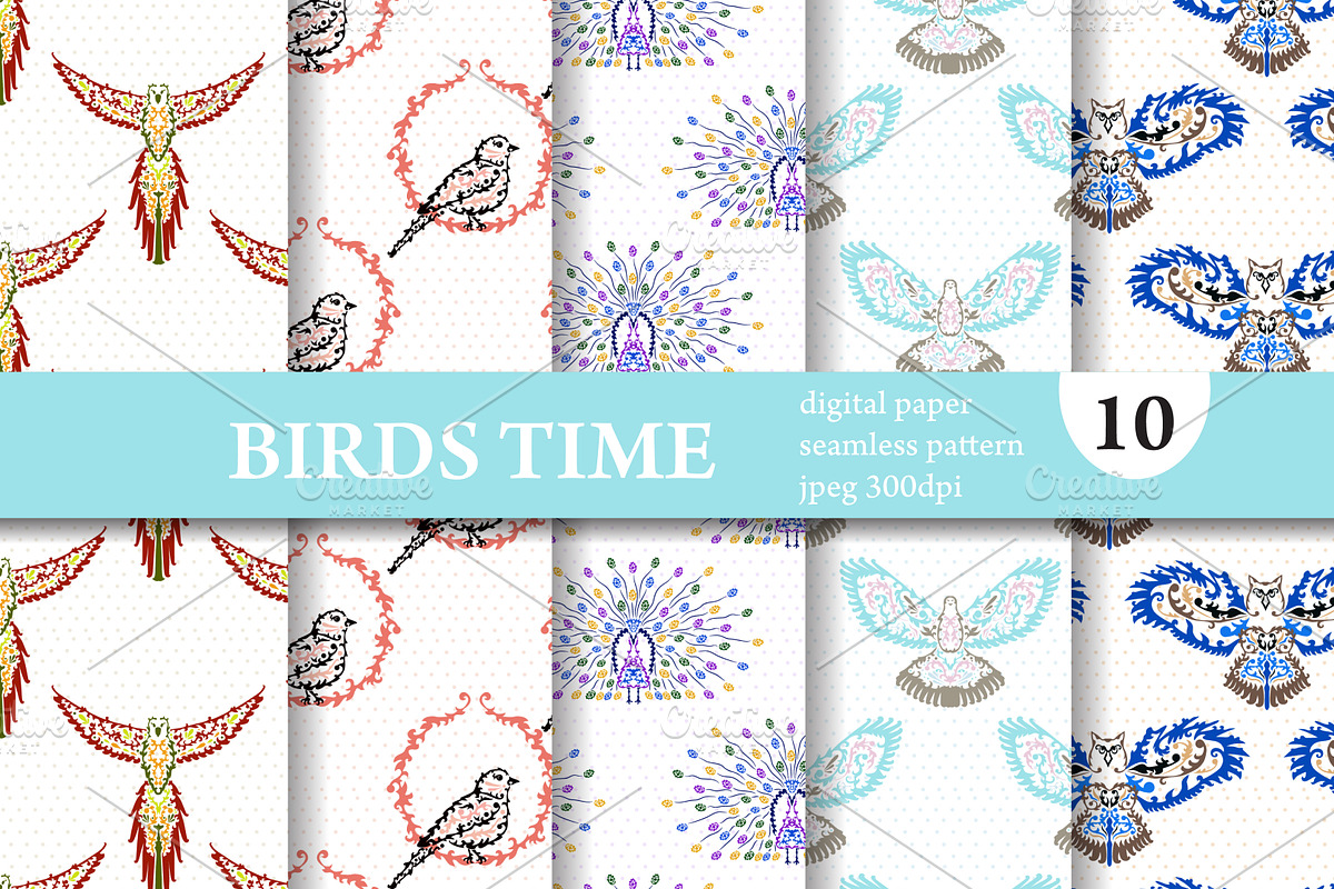 10 Birds Seamless Patterns Set, a Pattern Graphic by Sunset&Sea Design (Photo 1 of 2)