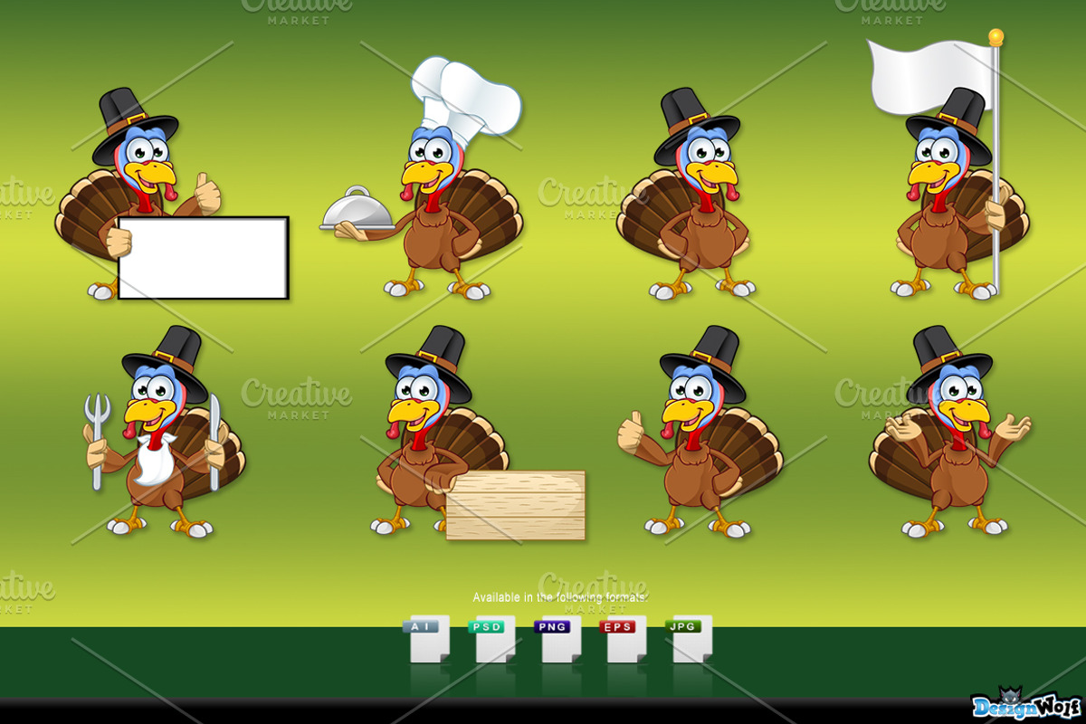Thanksgiving Turkey - Set 1, an Animal Illustration by DesignWolf (Photo 2 of 2)