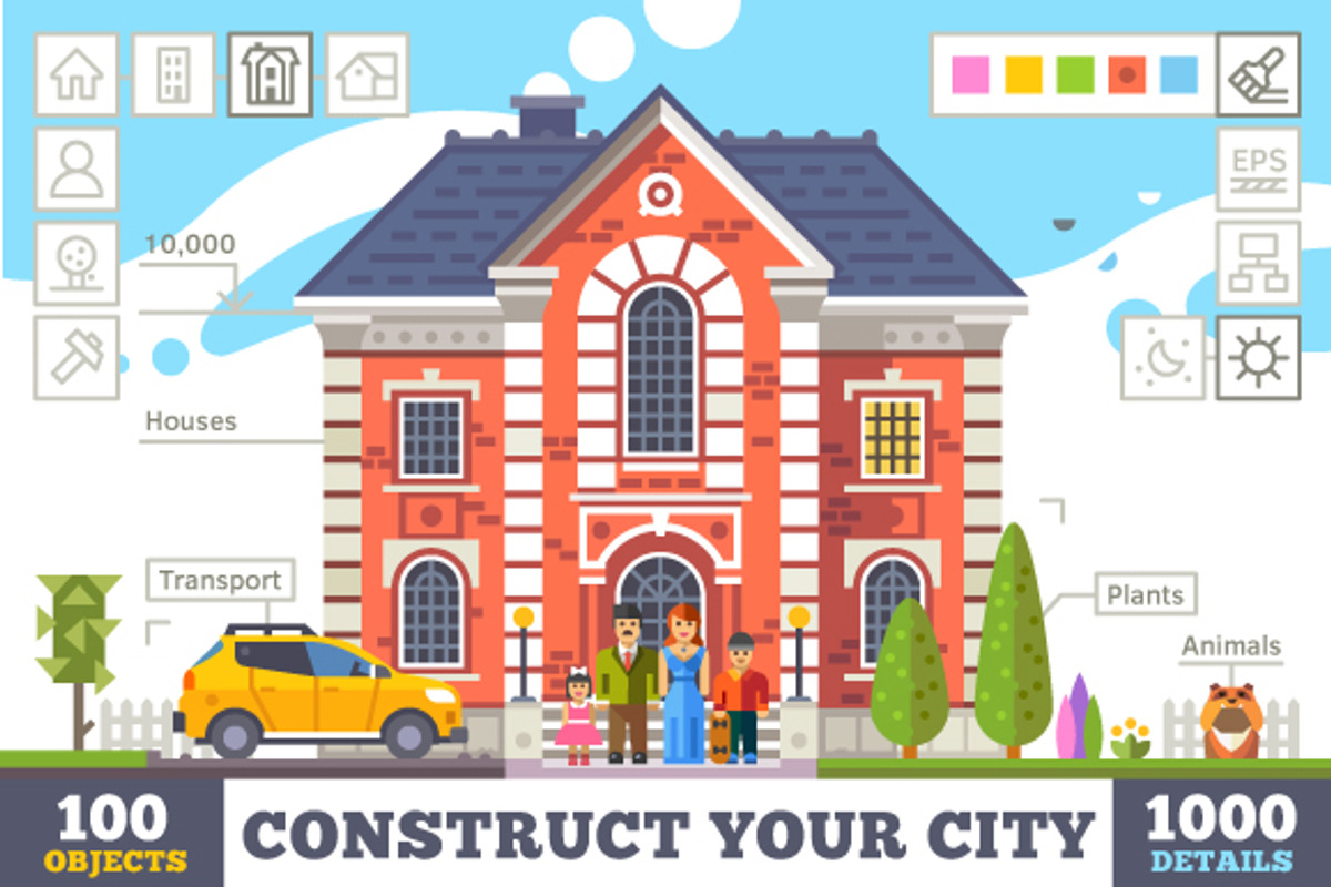 Construct your city, flat vector KIT, a Food Illustration by Oleg Beresnev (Photo 1 of 4)