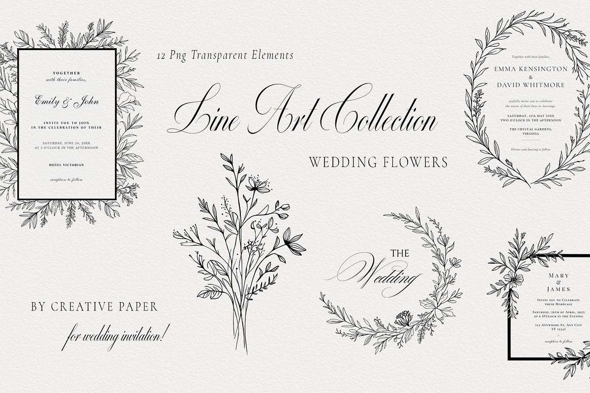 Line Art Collection, Wedding Flowers, a Background Graphic by by creative paper (Photo 1 of 5)