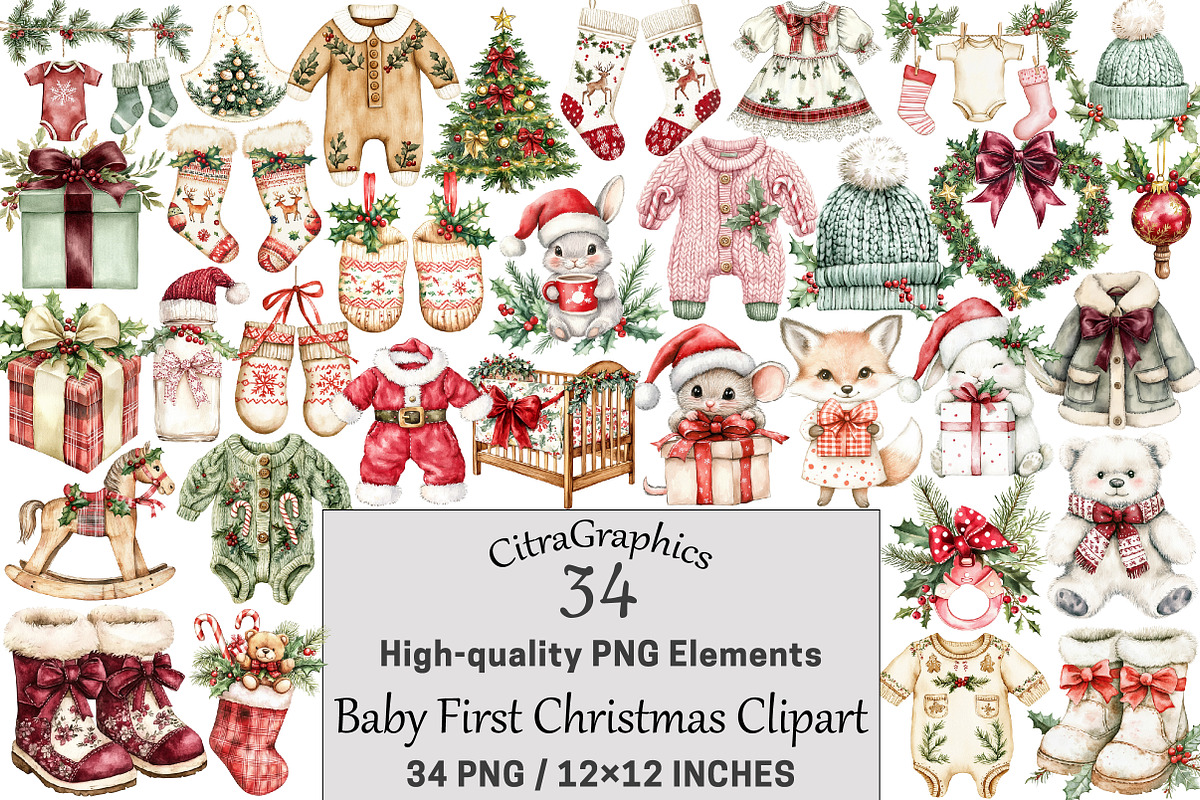 Baby First Christmas Clipart, a Seasonal Illustration by CitraGraphics (Photo 1 of 5)