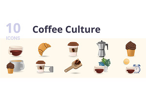 Coffee Culture Icon Set. 3D Color