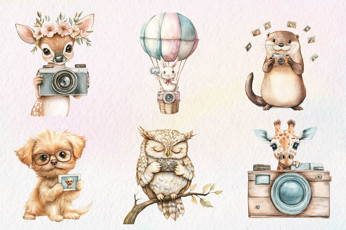 Watercolor Cute Animals Photographer, an Illustration by CreationArt (Photo 4 of 5)