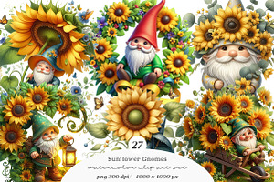 Watercolor Sunflower Gnomes Clipart, a Transportation Illustration by SinaCreation