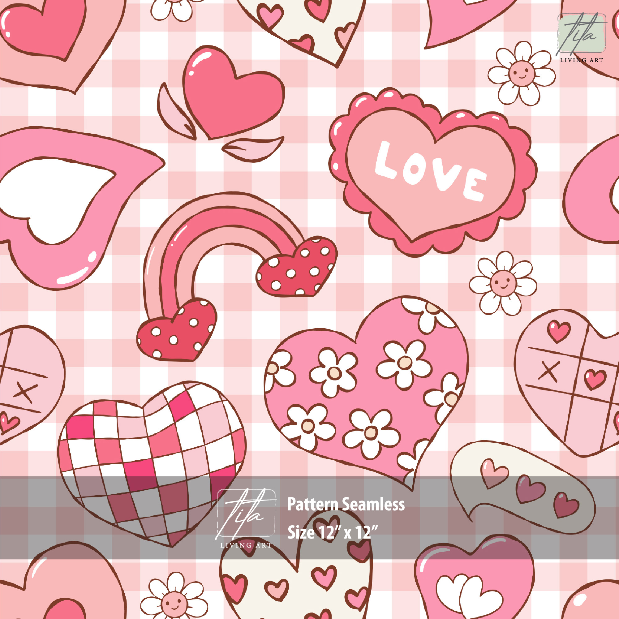 Valentine Groovy Heart Seamless, a Seasonal Illustration by TitaLivingArt