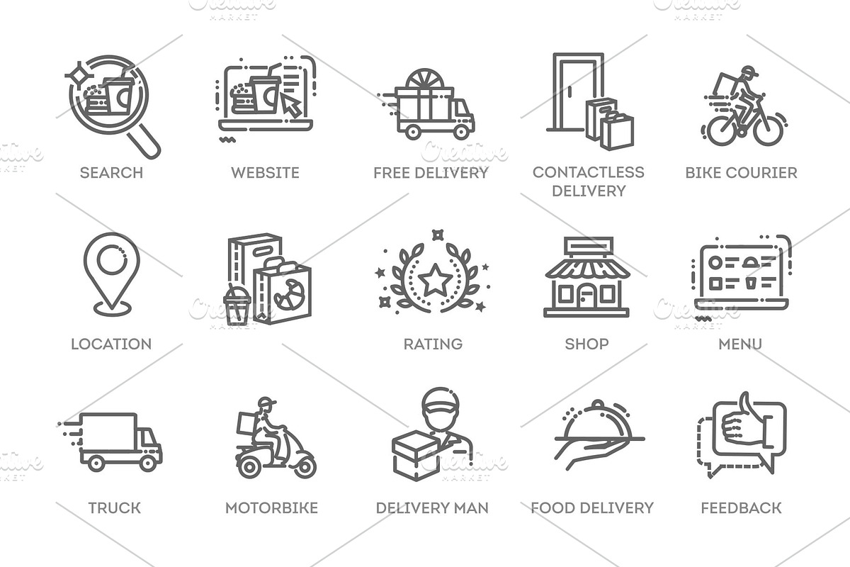 Food Delivery icons set, a Food Illustration by Tettygreen (Photo 3 of 3)