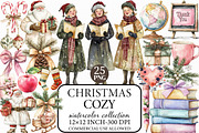 Watercolor Christmas Cozy Clipart, an Illustration by Libby Wishes (Thumbnail 1 of 7)