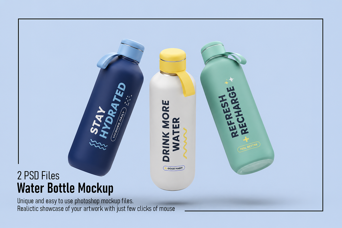 Water Bottle Mockup, an Advertising Mockup by Custom.scene (Photo 1 of 3)