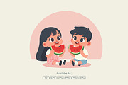 Kids Eating Watermelon Illustration, a Person Illustration by Partikusi Design (Thumbnail 2 of 3)