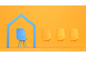 3D Yellow Office Chairs And One Blue