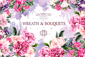 Watercolor Wreath & Bouquets