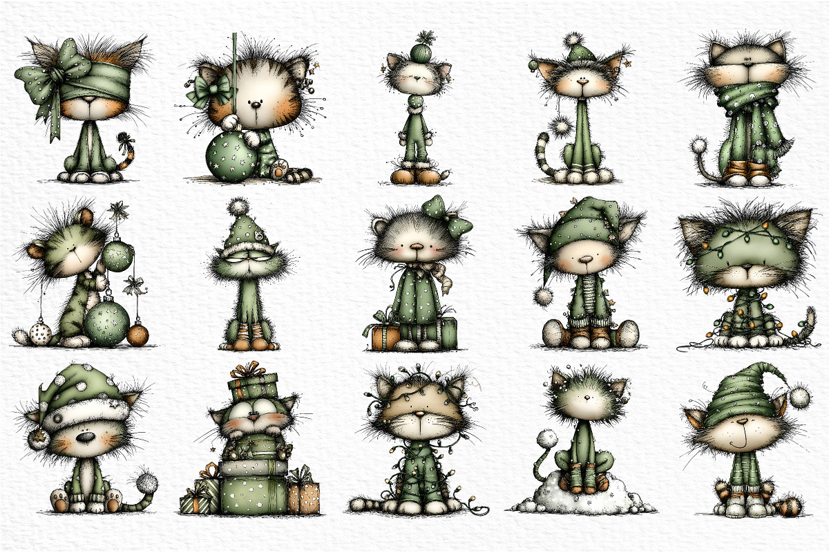 Quirky Funny Christmas Cat Clipart, an Illustration by Craft Nest (Photo 3 of 6)