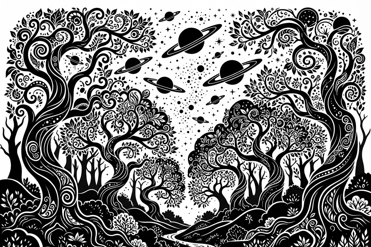 50 Mystical Galaxy Forest Silhouette, a Technology Illustration by Amazin_art (Photo 33 of 41)