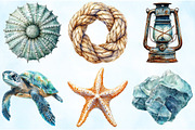 Watercolor Coastal Serenity Clipart, an Illustration by Craft Nest (Thumbnail 5 of 6)