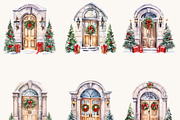 Watercolor Christmas Door Clipart, an Object Illustration by BusyDaydesign (Thumbnail 2 of 7)