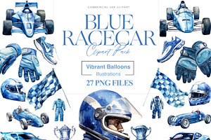 Blue Racing Car Clipart, Vintage Car