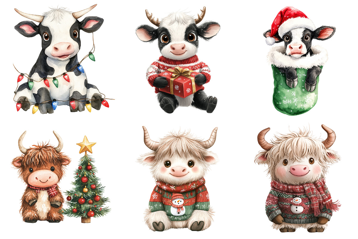Funny Christmas Cow Clipart PNG, a Seasonal Illustration by CitraGraphics (Photo 2 of 5)