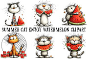 Summer Cat Enjoy Watermelon Clipart, an Illustration by OK Design (Thumbnail 2 of 6)