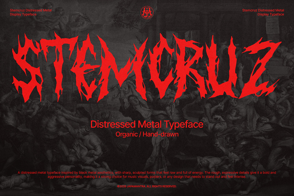 Stemcruz - Distressed Metal Font, a Blackletter Font by Japa Mantra (Photo 1 of 7)