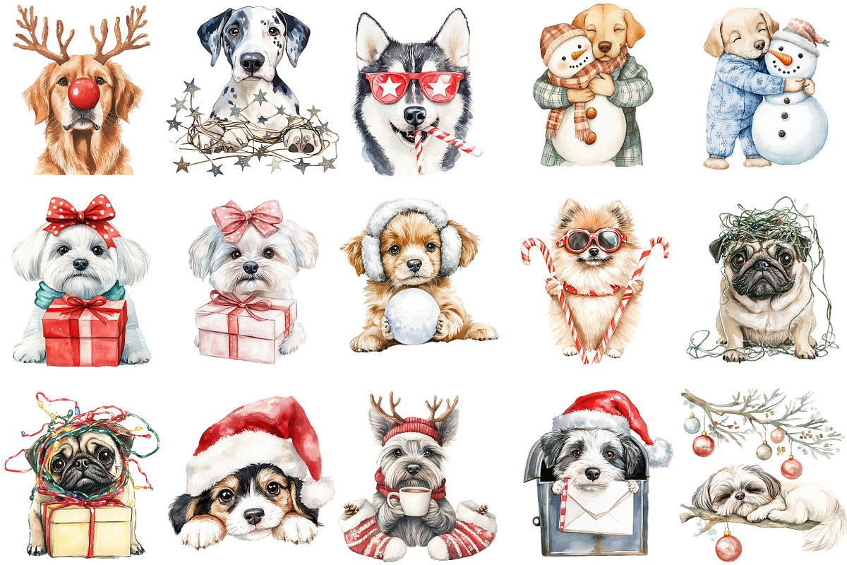 Funny Christmas Dogs Hand Drawn, an Illustration by Designking (Photo 3 of 5)