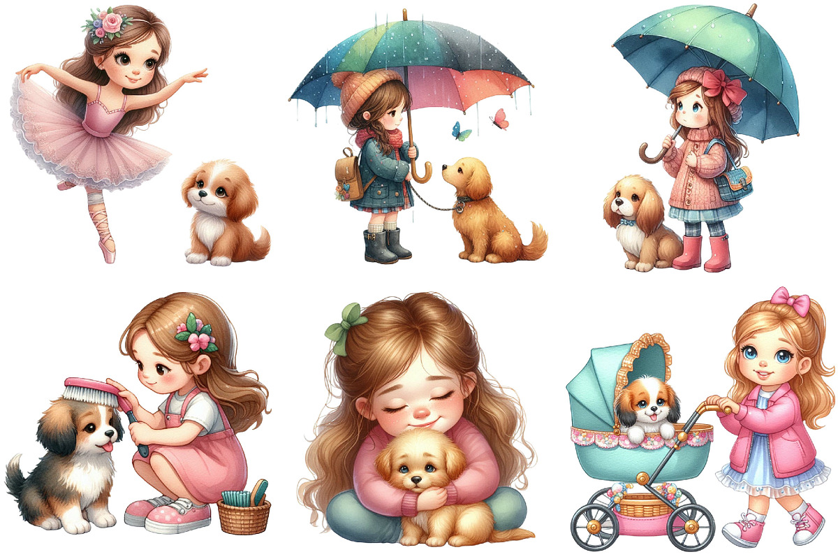 Little Girl and Dog Clipart, an Illustration by Pixels.Craft (Photo 2 of 9)