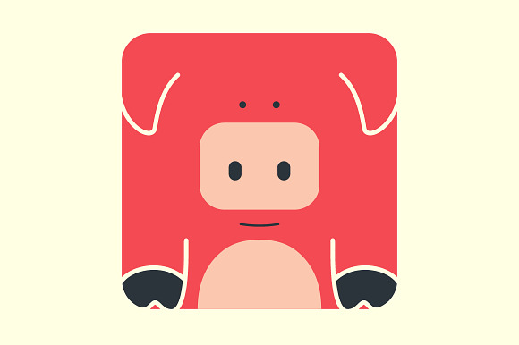 Flat Square Icon Of A Cute Pig